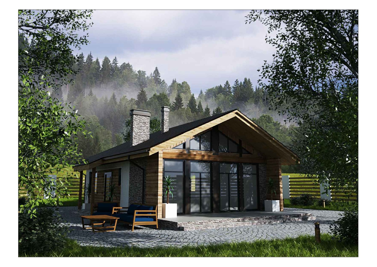 Дом с террасой Дом из газобетона в стиле микея